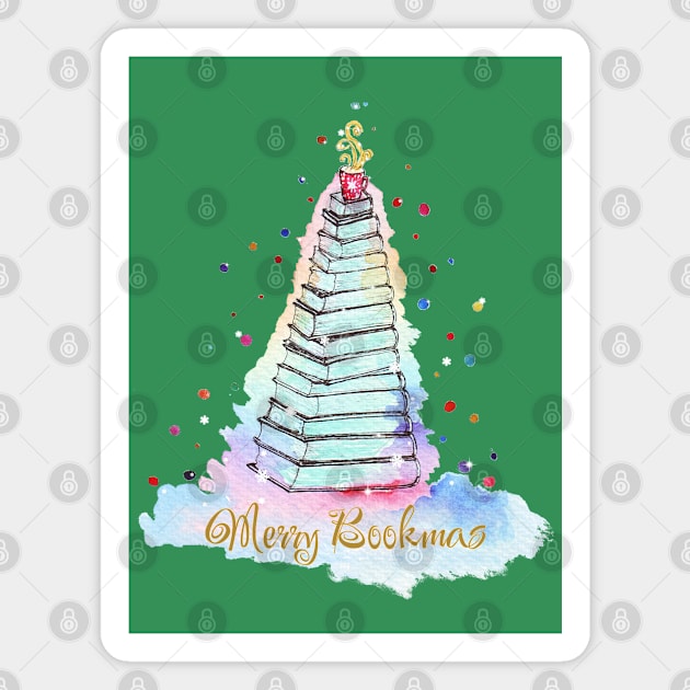 Merry Bookmas Christmas book tree with coffe cup Magnet by Wolshebnaja